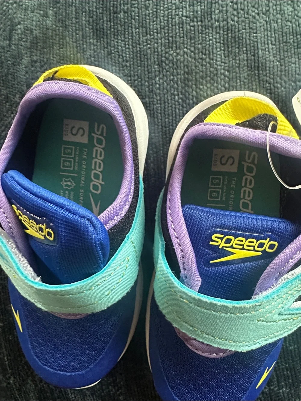 Speedo Kids Royal Blue Water Shoes with Mint Straps and Purple Trim
